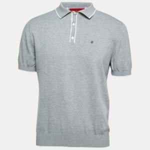 CH Carolina Herrera Grey Logo Embroidered Cotton Polo T-Shirt M