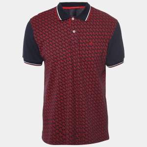 CH Carolina Herrera Navy Blue/Red Printed Cotton Pique Polo T-Shirt L