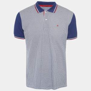 CH Carolina Herrera Blue Printed Cotton Pique Polo T-Shirt L