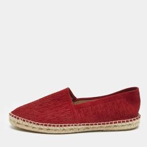 Pre Owned CH Carolina Herrera Red Monogram Suede Slip On Espadrilles Size 42
