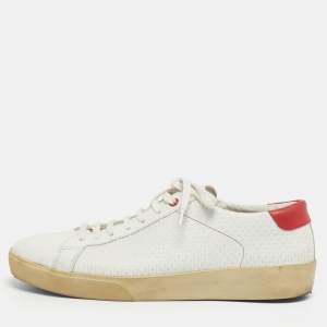 Pre Owned CH Carolina Herrera White/Red Leather Low Top Sneakers Size 43