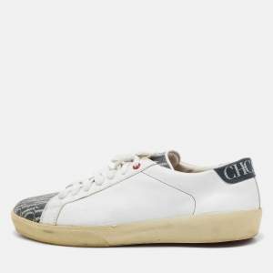 CH Carolina Herrera White/Beige Leather and Canvas Low Top Sneakers Size 43.5 