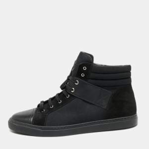 Chanel Black  Leather and Canvas  High-Top Sneakers Size 45 