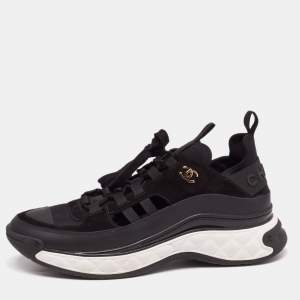 Chanel Black Leather CC Lace Up Sneakers  Size 41
