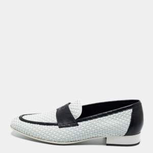 Chanel White/Black Woven Leather Penny Loafers Size 44