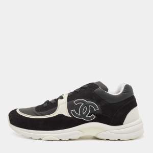 Chanel Black Suede and Fabric CC Low Top Sneakers Size 46
