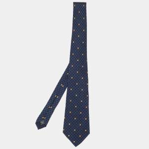 Chanel Navy Blue Jacquard Silk CC Tie
