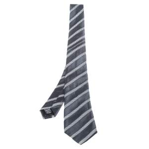 Chanel Vintage Navy Blue Geometric Print Silk Jacquard Tie 