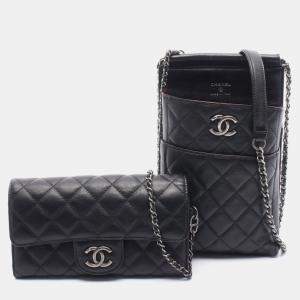 Pre Owned حقيبة كتف شاني للأطعمة الجلدية السوداء ميني سي سي ماتلاسيه