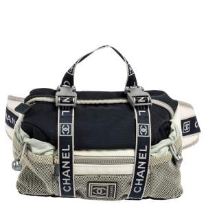 Chanel Navy Blue/White Nylon and Mesh Vintage CC Belt Bag