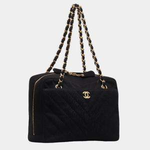 Chanel Black Jersey CC Chevron Pocket Camera Bag