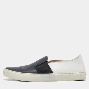 Chanel Navy Blue/White Leather CC Slip On Sneakers Size 40