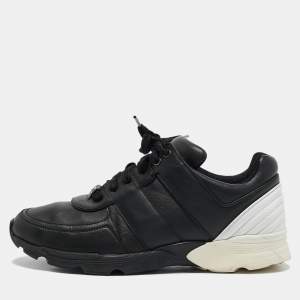 Chanel Black/White Leather CC Low Top Sneakers Size 42
