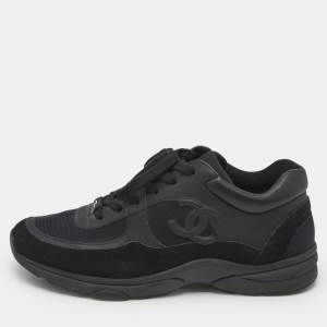 Pre Owned Chanel Black Nylon and Leather CC Low Top Sneakers Size 43