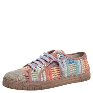 Chanel Multicolor Tweed Fabric Cap Toe Low Top Sneakers Size 42
