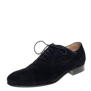 Chanel Uniform Black Suede Cap Toe Lace Up Oxford Size 43