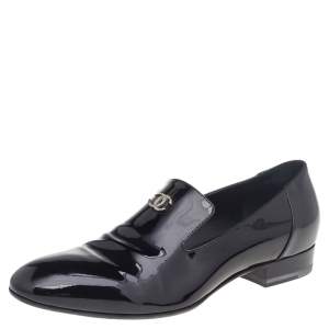Chanel Black Patent Leather CC Smoking Slippers Size 42
