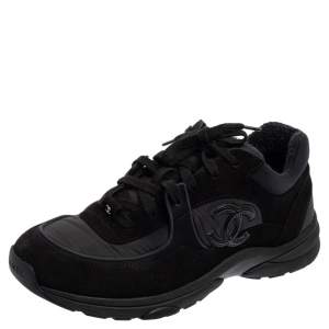 Chanel Black Fabric And Suede CC Low Top Sneakers Size 43