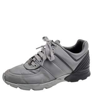 Chanel Grey/Black Nylon And Leather Low Top Sneakers Size 40.5