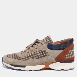 Chanel Multicolor Suede and Tweed CC Low-Top Sneakers Size 44