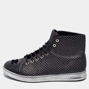 Chanel Black Mesh and Leather CC Cap Toe High Top Sneakers Size 40.5 