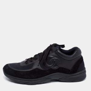 Chanel Black Suede And Fabric CC Low Top Sneakers Size 45