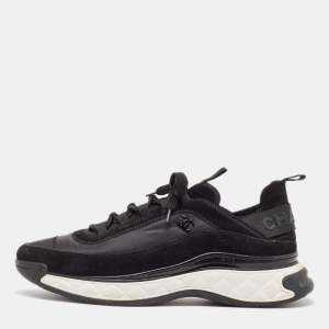 Chanel Black Fabric And Suede CC Low Top Sneakers Size 45