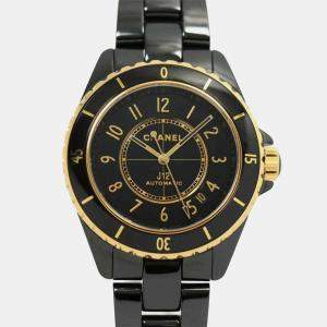 Chanel Black 18k Yellow Gold Ceramic J12 H9541 Automatic Men's Wristwatch 39 mm