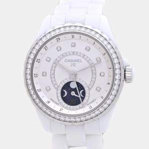 Chanel White Ceramic, Stainless Steel and Diamond J12 H3405 Men's Wristwatch 40mm