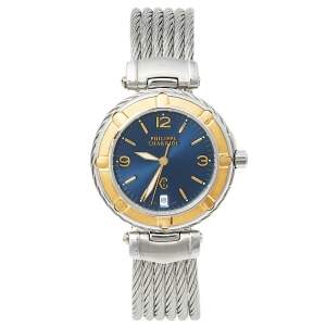 Philippe Charriol Blue 18K Yellow Gold & Stainless Steel 55.97.2379 Men's Wristwatch 33 mm