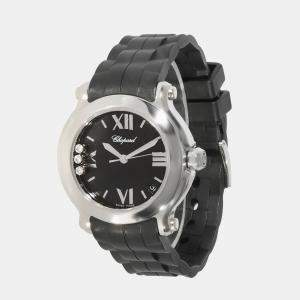 Chopard Black Stainless Steel Happy Sport 278475-3014 Quartz Men's Wristwatch 36 mm