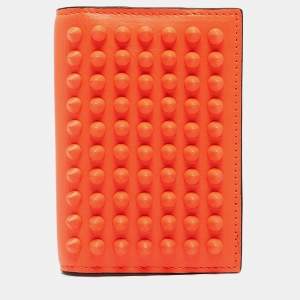 Christian Louboutin Neon Orange Leather Spikes Sifnos Wallet 