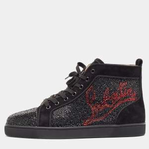 Christian Louboutin Black Louis Louis Crystal Logo High Top Sneakers Size 43