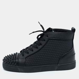 Christian Louboutin Black Leather Lou Spikes High Top Sneakers Size 42