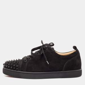 Christian Louboutin Black Suede Louis Junior Spikes Low Top Sneakers Size 40.5