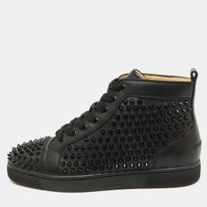 Christian Louboutin Black Leather Louis Spikes High Top Sneakers Size 40