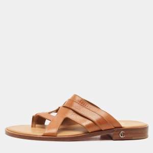 Christian Louboutin Brown Leather Sinouhe Thong Flat Sandals Size 44
