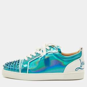 Christian Louboutin Blue Iridescent Leather Fun Louis Junior Sneakers Size 44.5