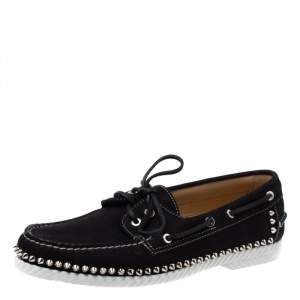Pre Owned Christian Louboutin Black Suede Steckel Spike Boat Loafers Size 42