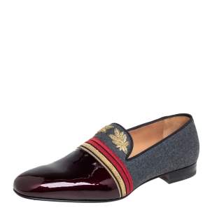 Christian Louboutin Multicolor Patent Leather And Wool Officer Smoking Slippers Size 45