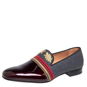 Pre Owned Christian Louboutin Multicolor Patent Leather And Wool Officer Smoking Slippers Size 44