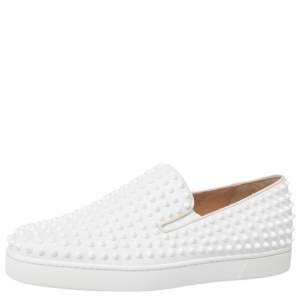 Pre Owned حذاء رياضي كريستيان لوبوتان رولر بوت سبايك سليب أون جلد أبيض مقاس 44.5 