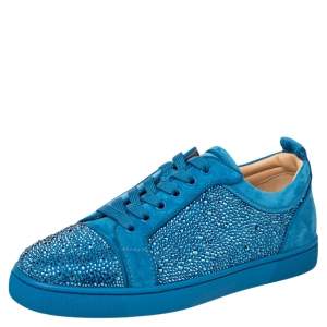 Christian Louboutin Blue Suede Louis Junior Strass Low Top Sneakers Size 40 