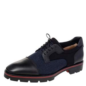 Christian Louboutin Black Leather, Denim, And Neoprene Lace Up Mika Sky Derby Size 44