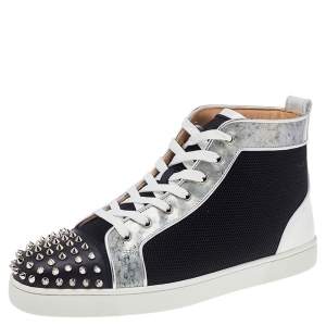 Christian Louboutin Multicolor Mesh And Patent Leather Lou Spikes High Top Sneakers Size 44
