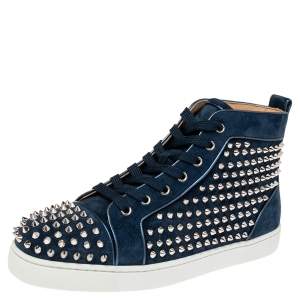 Christian Louboutin Blue Suede Louis Spikes High Top Sneakers Size 42.5