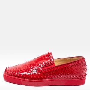 Christian Louboutin Red Python Pik Boat Slip On Sneakers Size 45 