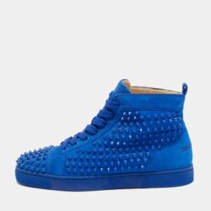 Christian Louboutin Blue Suede Louis Spikes High Top Sneakers Size 40.5