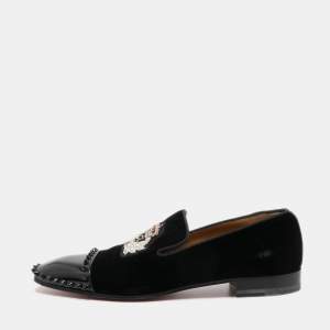 Christian Louboutin Black/Navy Blue Velvet Captain Loubi Loafers Size 40
