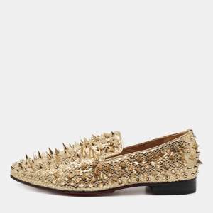 Christian Louboutin  Gold Suede Rollerboy Spikes Loafers Size 43